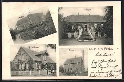 AK Eimke, Gasthaus H. Kohlmeyer, Molkerei, Rittergur, Mühle