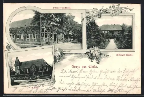 AK Eimke, Dittmers Gasthaus, Kirche, Rittergut Eimke