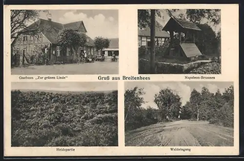 AK Breitenhees, Gasthaus Zur grünen Linde, Heidepartie, Napoleon-Brunnen
