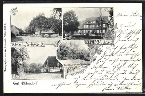 AK Oldendorf, Gut Oldendorf, Wirtschaftsgebäude, Wohnhaus, Nachtigall-Grotte
