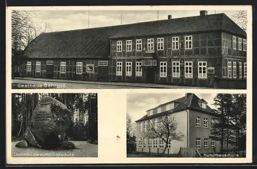 AK Oldendorf I / Suderburg, Gasthaus Behrens, Kulturbauschule mit Denkmal