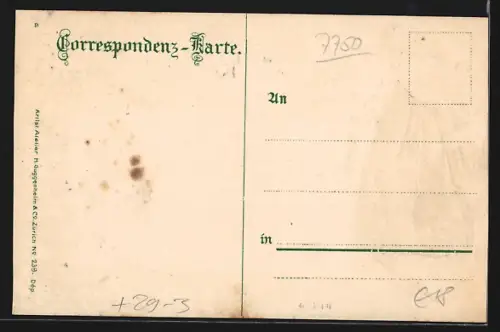 Passepartout-Lithographie Konstanz, Ortsansicht auf der Insel, Bergwanderer-Ausrüstung