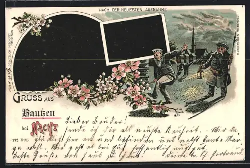 Lithographie Bautzen, Scherzkarte Bautzen bei Nacht, Halt gegen das Licht