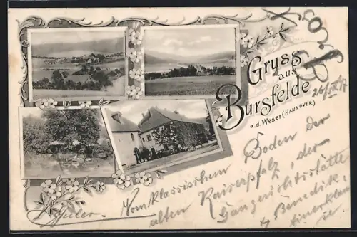 AK Bursfelde a. d. Weser, Gasthof, Blick über das Feld