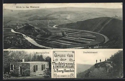 AK Gerbershausen, Teufelskanzel, Schutzhütte, Blick ins Werratal