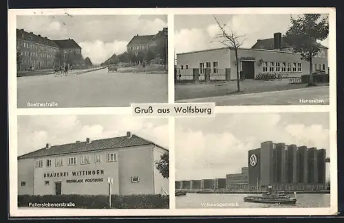 AK Wolfsburg, Volkswagenwerk, Hanseaten, Brauereri in der Fallerslebenerstrasse, Goethestrasse