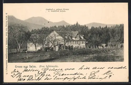 AK Salm bei Schirmeck, Gasthof z. grünen Kranz v. Gottfried Adam
