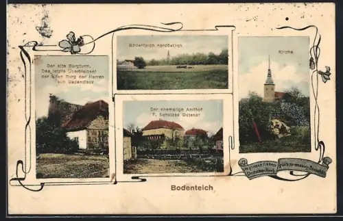 AK Bodenteich, F. Schulzes Gutshof, Kirche, Burgturm