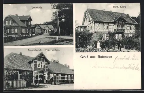 AK Batensen, Gasthaus v. Frdr. Lütkens, Dorfstrasse, Hofb. Lüske