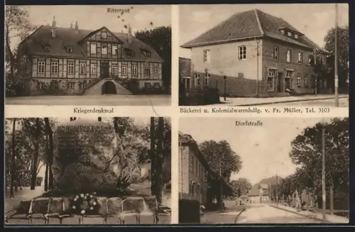 AK Molzen /Uelzen, Rittergut, Bäckereri u. Kolonialwarenhdlg. v. Fr. Müller, Dorfstrasse