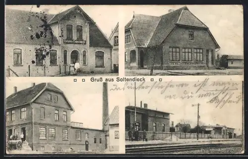 AK Soltendieck, Bahnhof und Colonialwaren-Geschäft