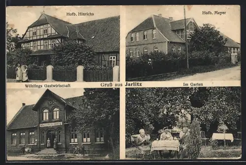 AK Jarlitz, Wöhligs Gasthaus, Hofb. Hinrichs, Hofb. Meyer