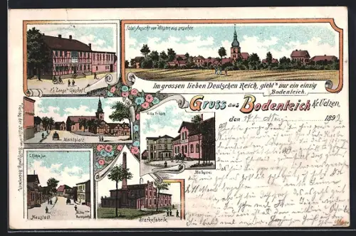 Lithographie Bodenteich, Fr. Lange`s Gasthof, Stärkefabrik, Molkerei