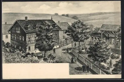 AK Weimar, Gasthaus Wallendorfer Mühle aus der Vogelschau