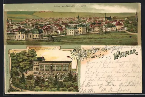 Lithographie Weimar / Thüringen, Restaurant Felsenkeller, Aussicht vom Felsenkeller