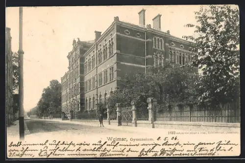 AK Weimar / Thüringen, Gymnasium mit Strassenpartie