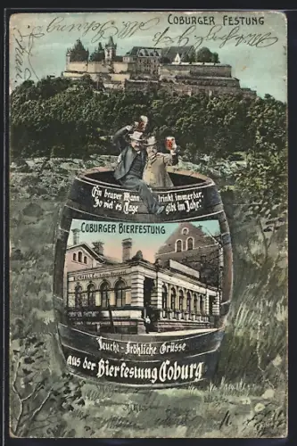 AK Coburg, Gasthaus zur Bierfestung, Blick zur Festung