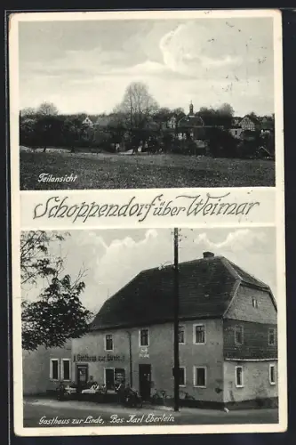 AK Schoppendorf über Weimar, Gasthaus zur Linde, Bes. Karl Eberlein, Teilansicht