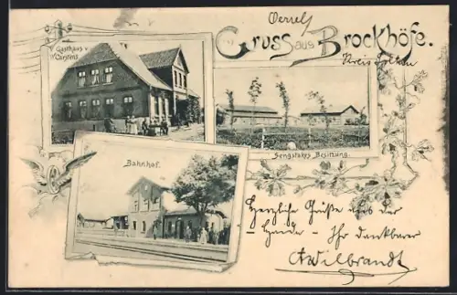 AK Brockhöfe, Bahnhof, Gasthaus v. W. Carstens, Sengstakes Besitzung