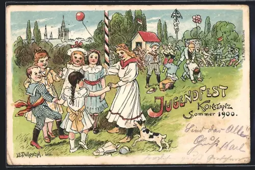 Künstler-AK Konstanz a. B., Jugendfest Sommer 1900, Kinder tanzen Ringelreihen