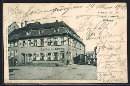 AK Ettlingen, Gasthaus zum Sternen und die Leopoldstrasse