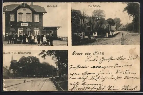 AK Hohn, Bahnhof, Dorfstrasse und Kirche
