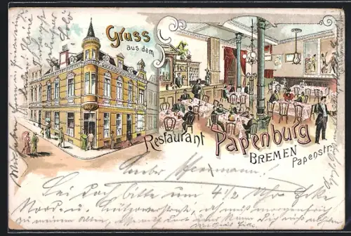 Lithographie Bremen, Restaurant Papenburg in der Papenstrasse
