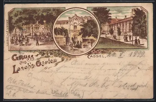 Lithographie Cassel, Gasthaus Losch`s Garten mit Besuchern