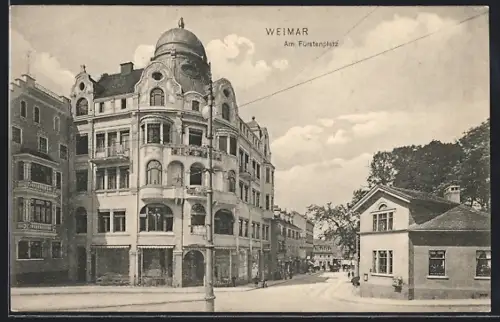 AK Weimar / Thüringen, Fürstenplatz mit Frauenplan und Geschäften