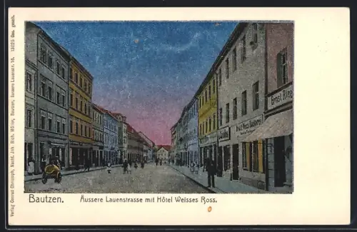 Luna-AK Bautzen, Äussere Lauenstrasse mit Hotel Weisses Ross