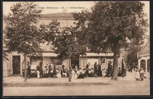 AK Oldenburg i. Gr., Cafe Klinge, Gäste auf der Terrasse