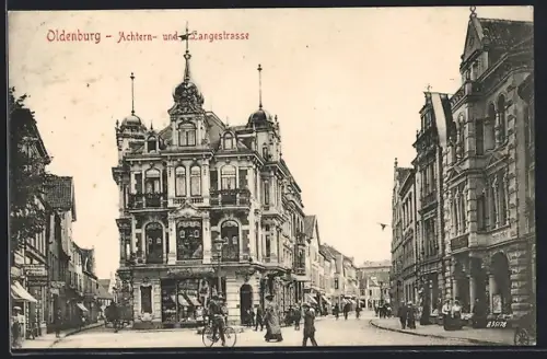 AK Oldenburg / Oldenburg, Achtern- und Langestrasse mit Passanten