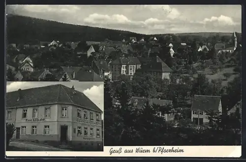 AK Würm b. Pforzheim, Gasthaus zur Linde, Bes. Georg Walz, Ortsansicht