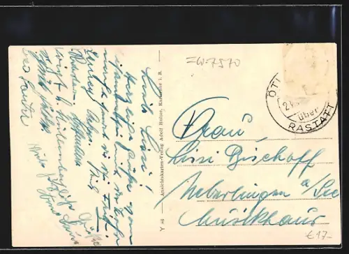 AK Oetigheim b. Rastatt, Rastatter Strasse, Kirchstrasse, Rathaus