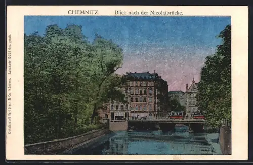 Luna-AK Chemnitz, Blick nach der Nicolaibrücke mit Strassenbahn
