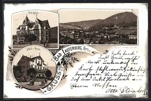 AK Baud Lauterberg /Harz, Hotel z. Krone, Villa Hahne