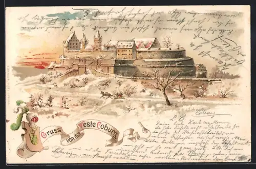 Winter-Lithographie Coburg, Veste Coburg