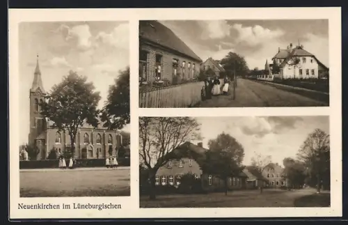AK Neuenkirchen / Lüneburgischen, Kirche, Strassenpartien mit Wohnhäusern