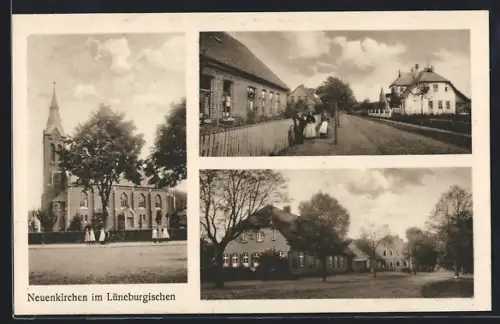 AK Neuenkirchen / Lüneburgischen, Kirche, Strassenpartien mit Wohnhäusern