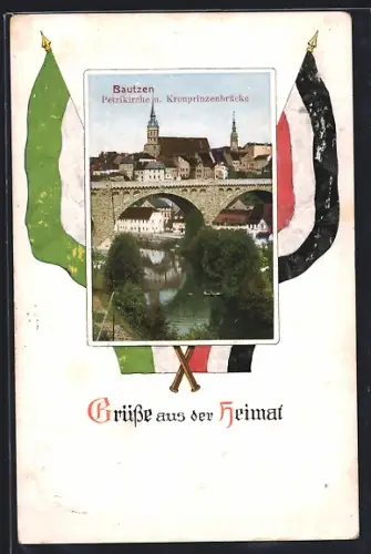 AK Bautzen, Petrikirche u. Kronprinzenbrücke