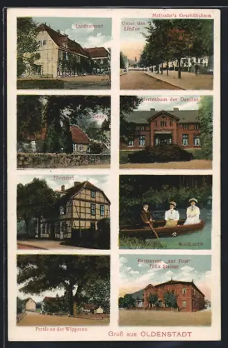 AK Oldenstadt, Restaurant zur Post, Försterei, Herrenhaus der Domäne, Maltzahns Geschäftshaus Unter den Linden