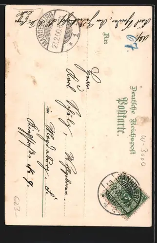 Lithographie Hannover, Gasthaus Pferdethurm aus der Vogelschau