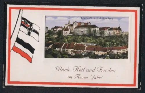AK Bautzen, Schloss Ortenburg, Reichsfahne und Reichskriegsfahne
