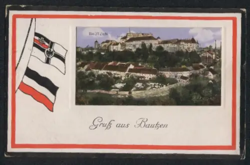 AK Bautzen, Ortsansicht aus der Vogelschau