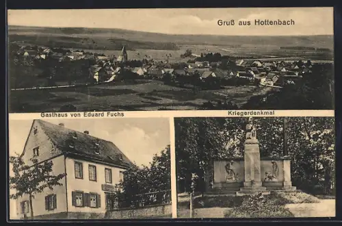 AK Hottenbach, Gasthaus v. E. Fuchs, Kriegerdenkmal, Gesamtansicht