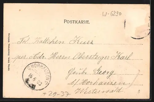 Passepartout-Lithographie Weilburg, Ortsansicht im Passepartout, Wappen der Stadt