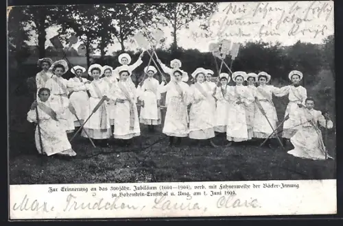 AK Hohenstein-Ernstthal, Erinnerung an das 300. Jubiläum 1904, Fahnenweihe der Bäcker-Innung