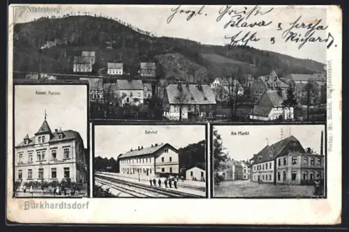 AK Burkhardtsdorf, Kaiserliches Postamt, Bahnhof, Am Markt