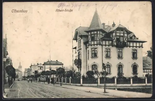 AK Olbernhau, Albert-Strasse mit Wohngebäuden