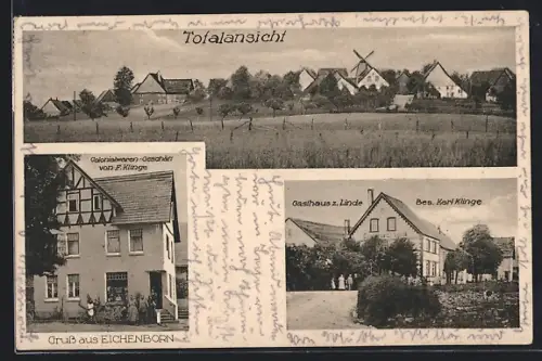 AK Eichenborn, Kolonialwaren-Geschäft von F. Klinge, Gasthaus zur Linde, Bes. Karl Klinge